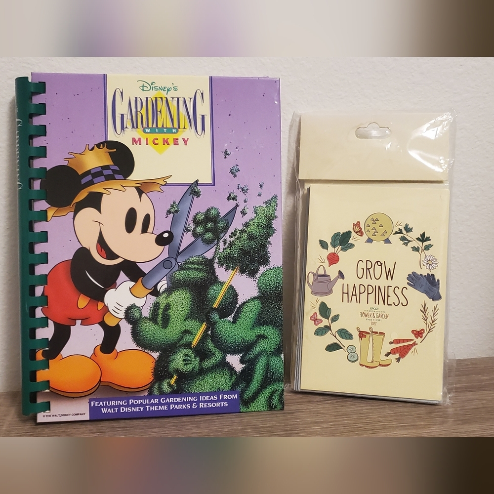 Disney's Gardening With Mickey Book and Epcot Grow Happiness Notecards